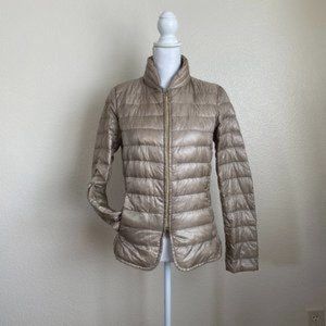 Herno down jacket tan beige brown puffer quilted Zipper collar Pockets